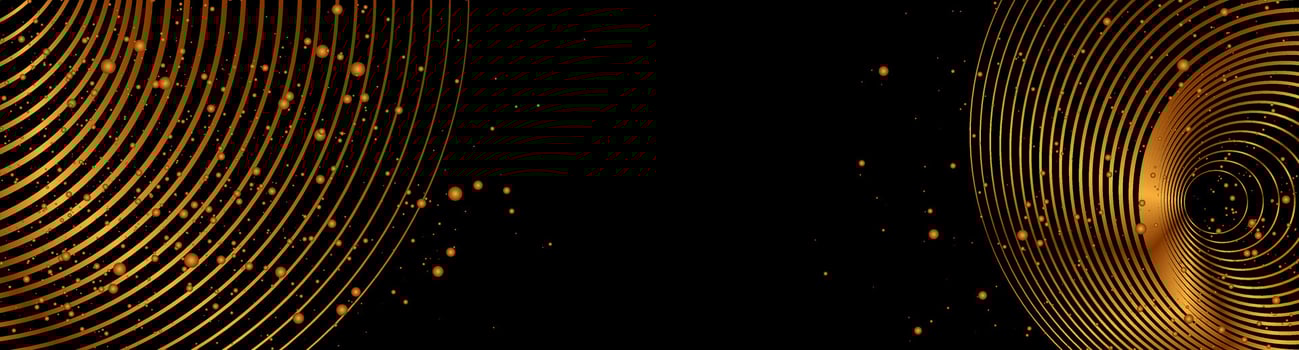 Golden minimal round lines and shiny dust particles abstract background vector