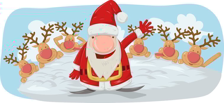 Santa Claus with fun reindeer, Christmas character. vector illustration