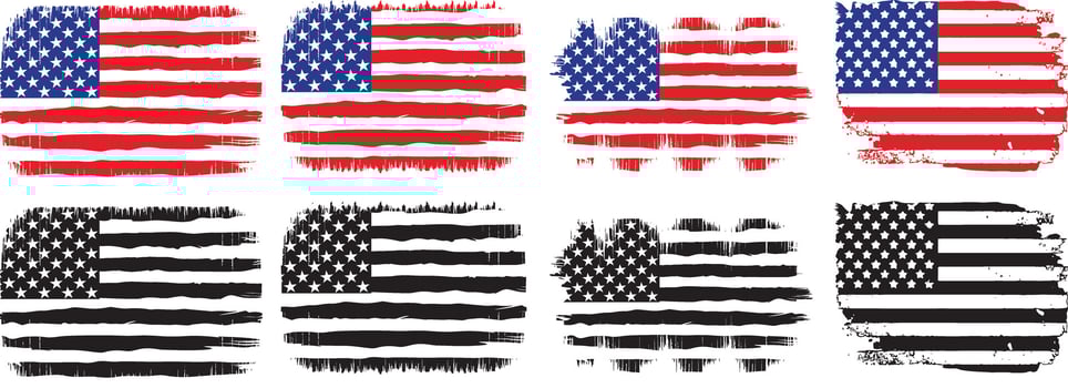 Set of USA grange flag, USA flag silhouette vector