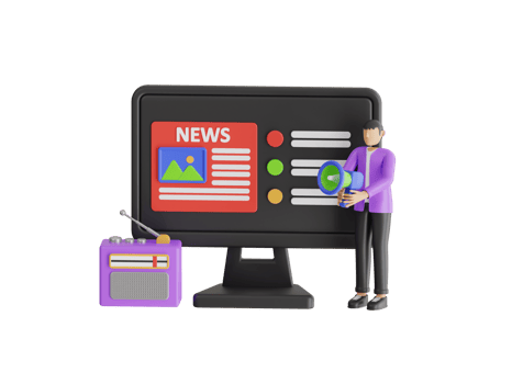 News article marketing 3d illustration. 3D Computer and News illustration. Press release concept png