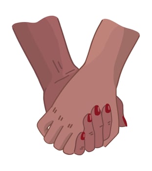 Hands of couple in love. Doodle of hold hands, gesture. St Valentine holiday cartoon vector illustration isolated on white background.