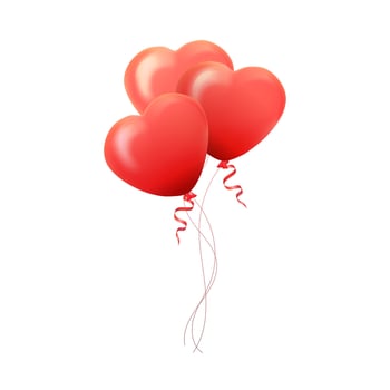 Happy Valentines Day greeting card. 3D red and pink balloon in form of heart. Vector illustration