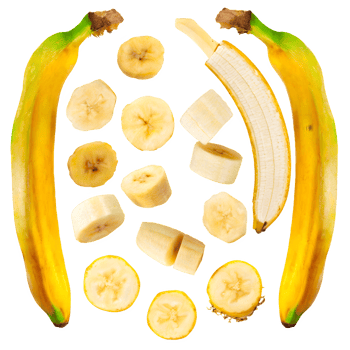 Set fresh banana and sliced png on isolated transparent background