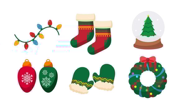 Hand Drawn Christmas Elements Collection Isolated on White Background vector