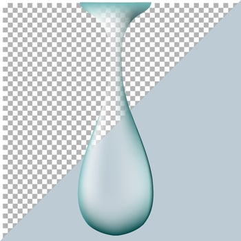 realistic falling drop of water on transparent and blue background vector