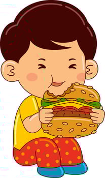 cute boy kids eating vector illustration