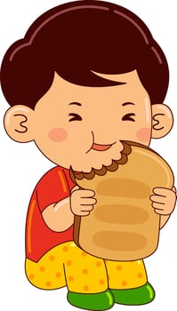 cute boy kids eating vector illustration
