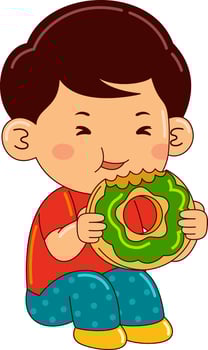 cute boy kids eating vector illustration