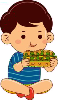 cute boy kids eating vector illustration
