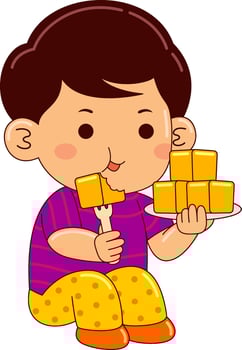 cute boy kids eating vector illustration