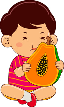 cute boy kids eating vector illustration