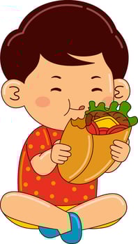 cute boy kids eating vector illustration