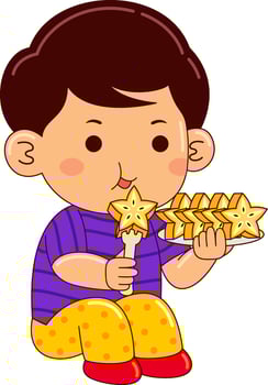 cute boy kids eating vector illustration