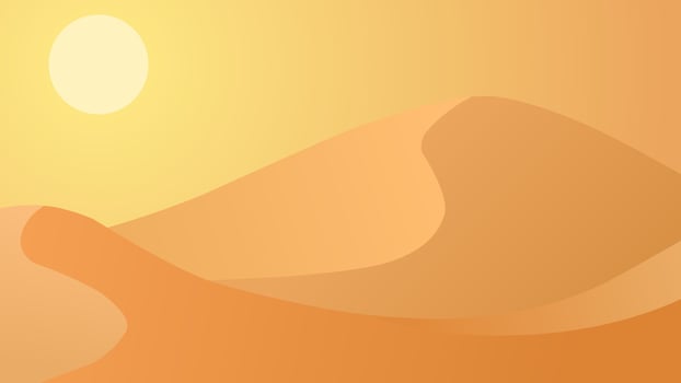 Desert landscape vector illustration. Sand desert landscape with heat sun and dune. Subtropical desert landscape for background, wallpaper or landing page