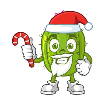 Cactus santa cartoon character holds christmas candies vector