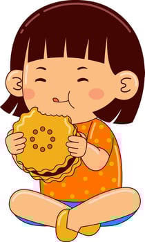 cute girl kids eating food vector illustration