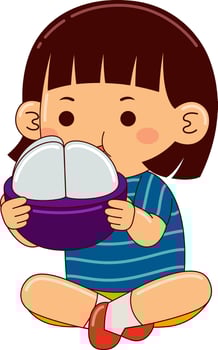 cute girl kids eating food vector illustration