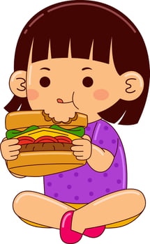 cute girl kids eating food vector illustration