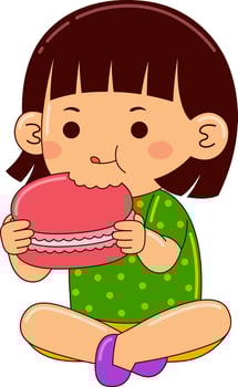 cute girl kids eating food vector illustration
