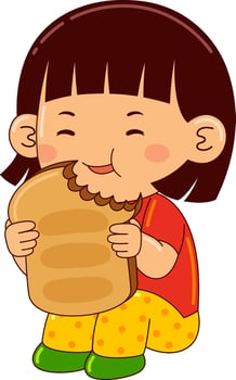 cute girl kids eating food vector illustration