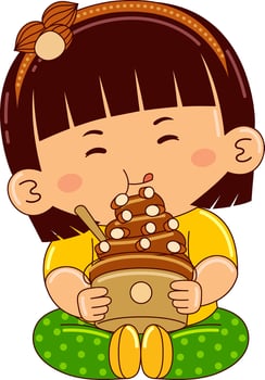 cute girl kids eating dessert vector