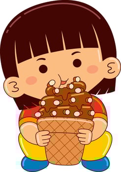 cute girl kids eating dessert vector