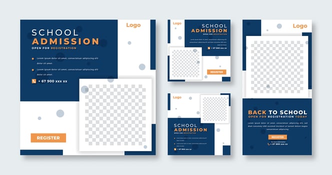 School Admission Social Media Post for Online Marketing Promotion Banner, Story and Web Internet Ads Flyer vector