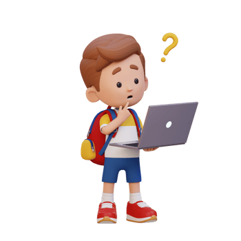 3D cute kid character confused on a laptop png