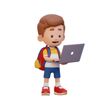 3D kid Character working on a Laptop png