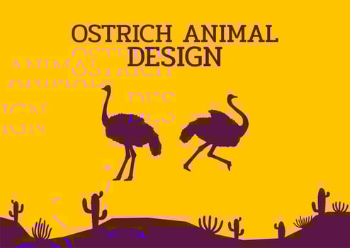 ostrich bird desert animal silhouette flat design vector illustration