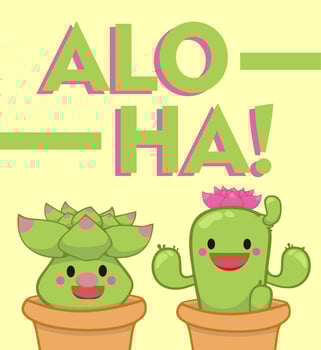 Cute succulent or cactus plant with happy face cartoon doodle vector illustration