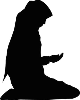 Woman muslim praying silhouette vector illustration. Woman with hijab praying icon for eid mubarak. Ramadan design graphic in muslim culture and islam religion