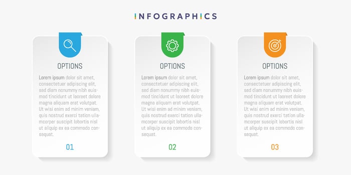 Modern business infographic template with 3 options or steps icons. vector