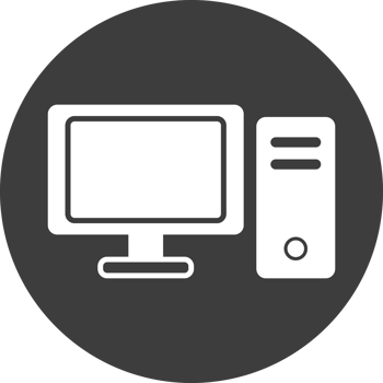 Computer icon in black circle. png