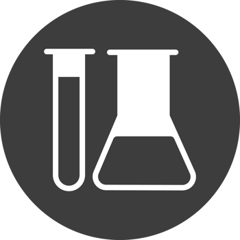 Test tube icon in black circle. png