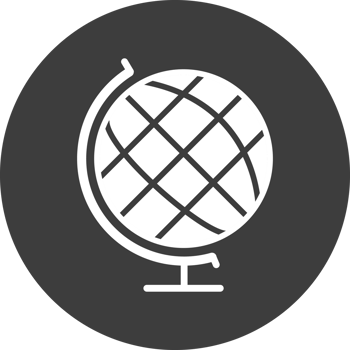 Mock global icon in black circle. png