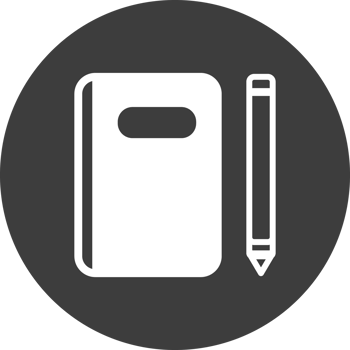 Notebook icon in black circle. png