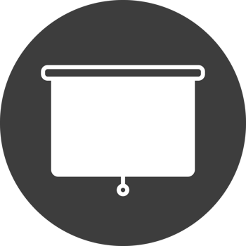 Projector icon in black circle. png