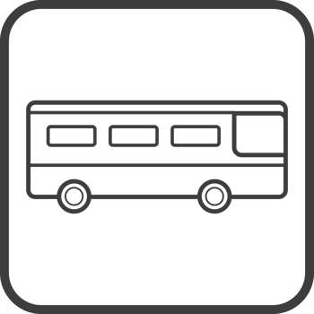 School bus icon in thin line black square frames. png