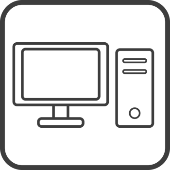 Computer icon in thin line black square frames. png