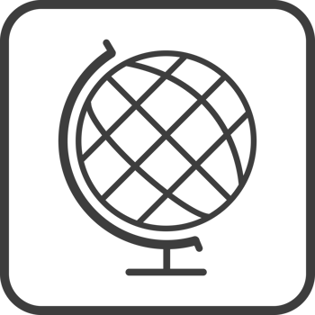 Mock global icon in thin line black square frames. png