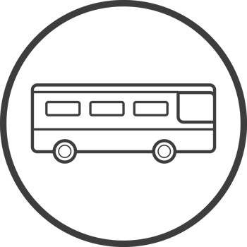 School bus icon in thin line black circle frames. png