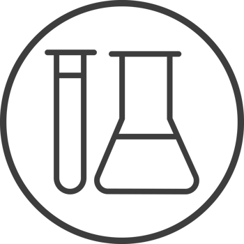 Test tube icon in thin line black circle frames. png