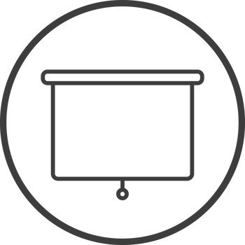 Projector icon in thin line black circle frames. png