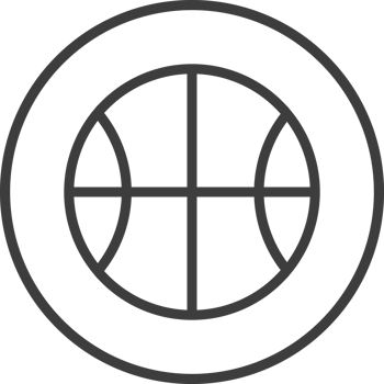 Basketball icon in thin line black circle frames. png