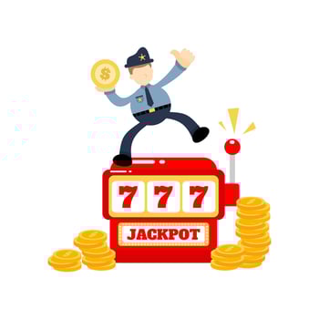 police officer and casino slot game cartoon doodle flat design style vector illustration