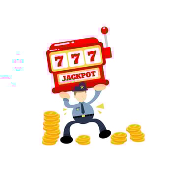 police officer and casino slot game cartoon doodle flat design style vector illustration