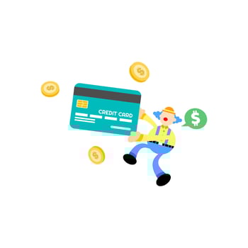 A cartoon man holding a credit card and money vector