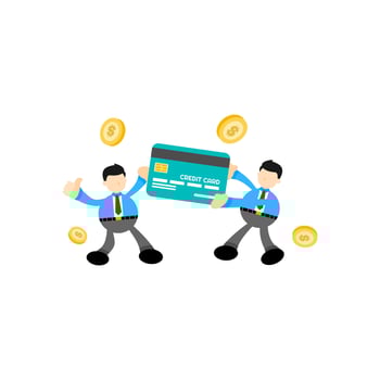 Two businessmen holding a credit card and money vector