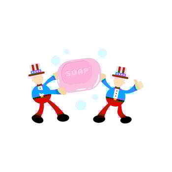 america uncle sam and soap sanitizer hygene cartoon flat design illustration vector